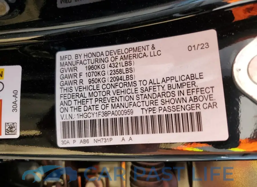 1HGCY1F38PA000959# 12