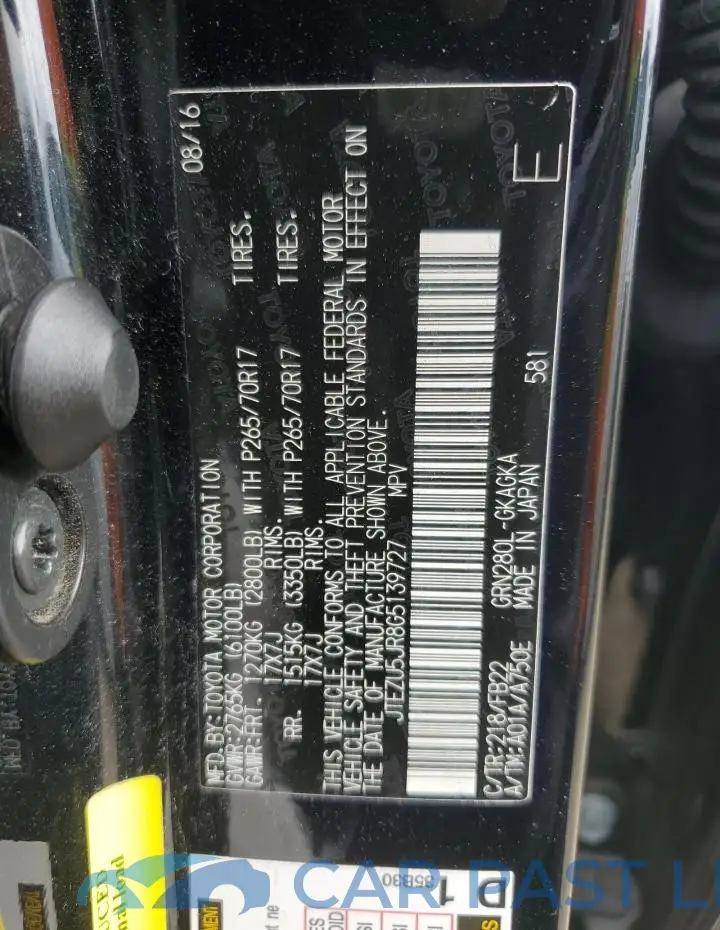 JTEZU5JR8G5139727# 12