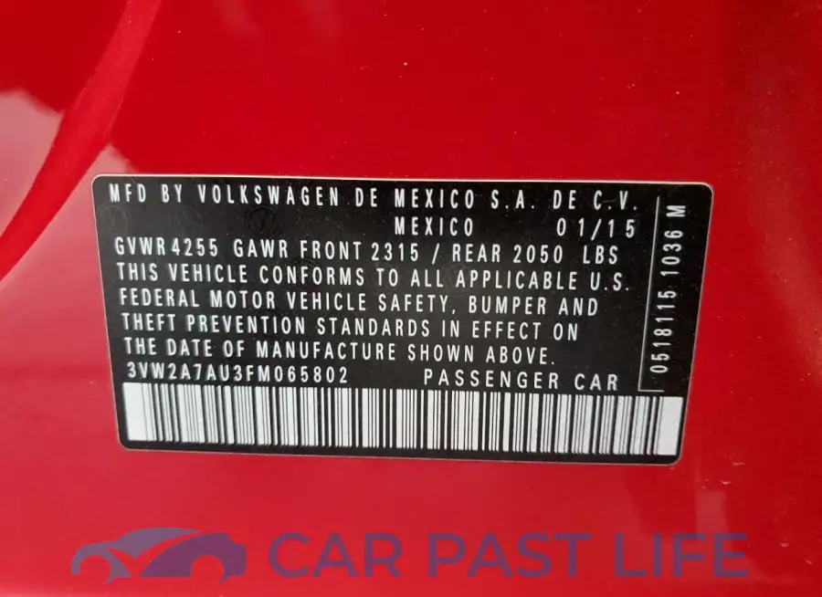 3VW2A7AU3FM065802# 12