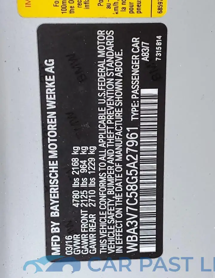 WBA3V7C58G5A27961# 12