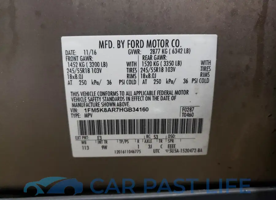 1FM5K8AR7HGB34160# 12