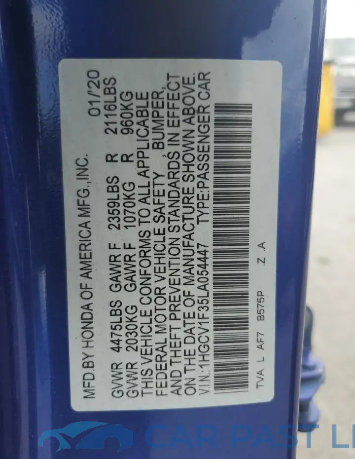 1HGCV1F35LA054447# 12