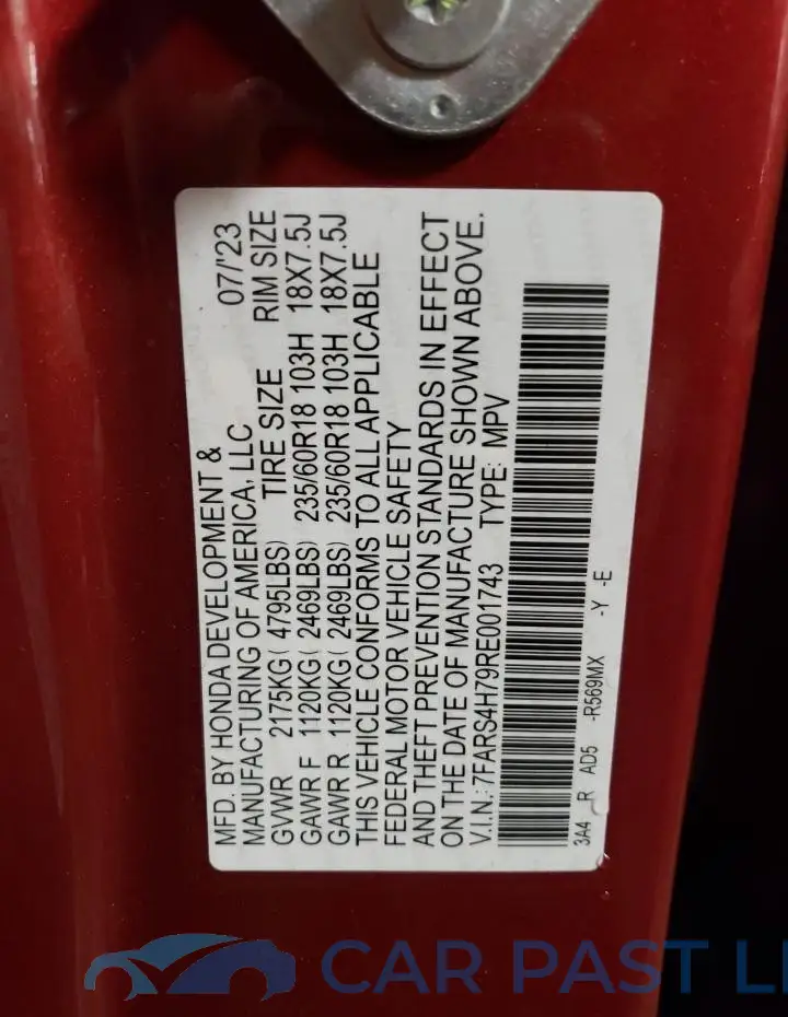 7FARS4H79RE001743# 12
