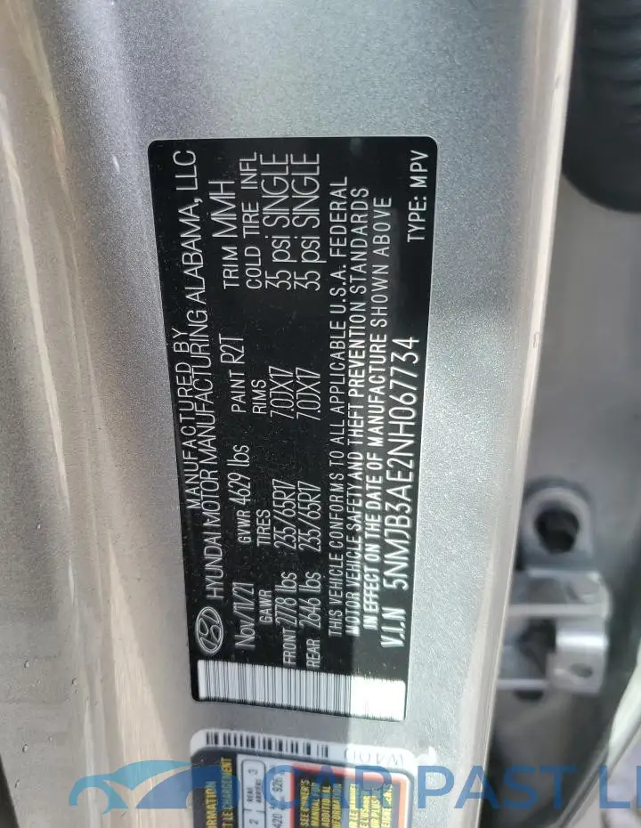 5NMJB3AE2NH067734# 12