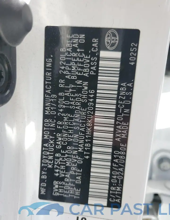 4T1B11HK8KU209446# 13