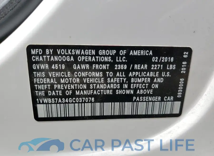 1VWBS7A34GC037076# 13