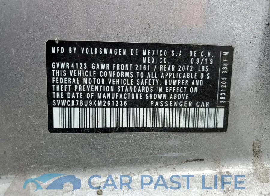 3VWCB7BU9KM261236# 12