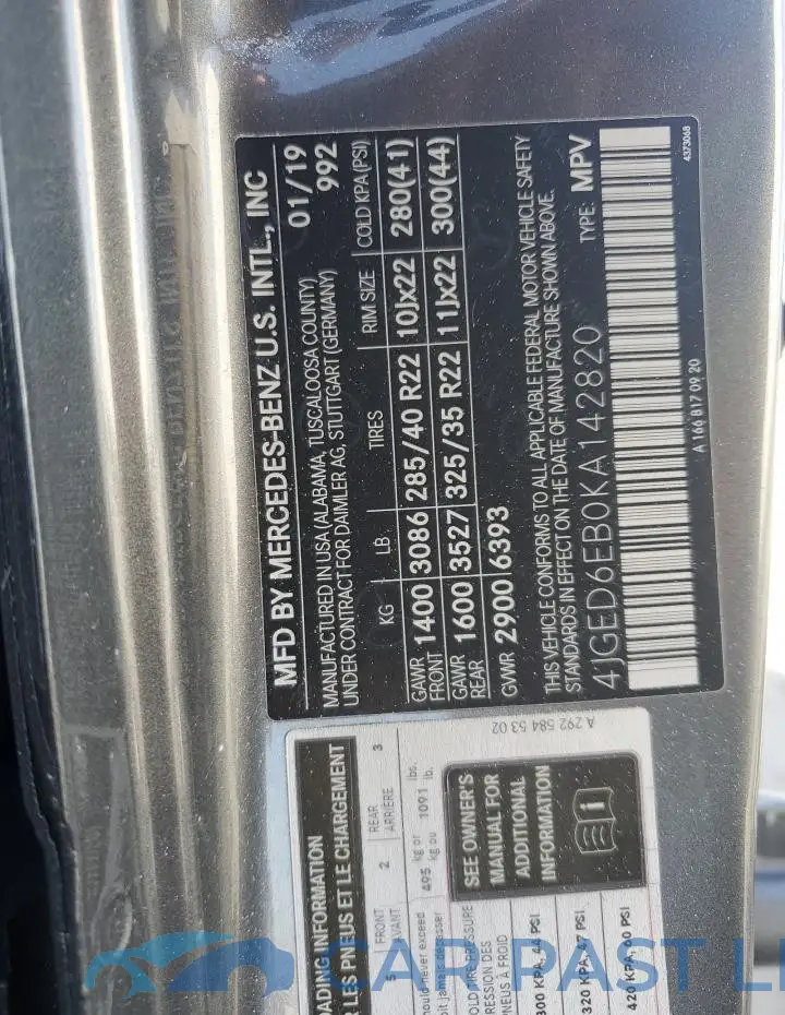 4JGED6EB0KA142820# 13