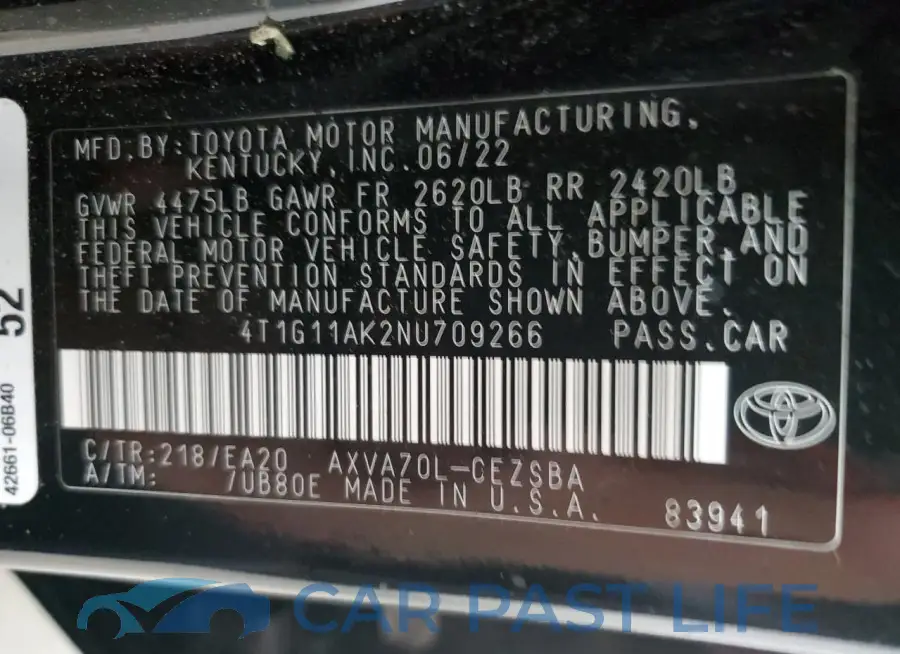 4T1G11AK2NU709266# 12