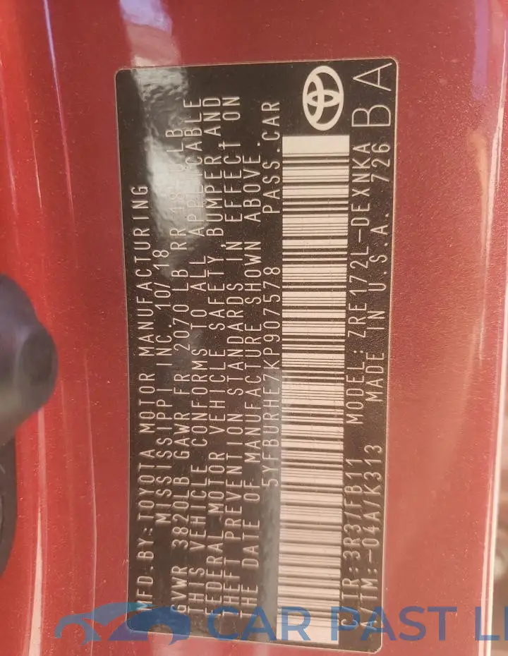 5YFBURHE7KP907578# 13