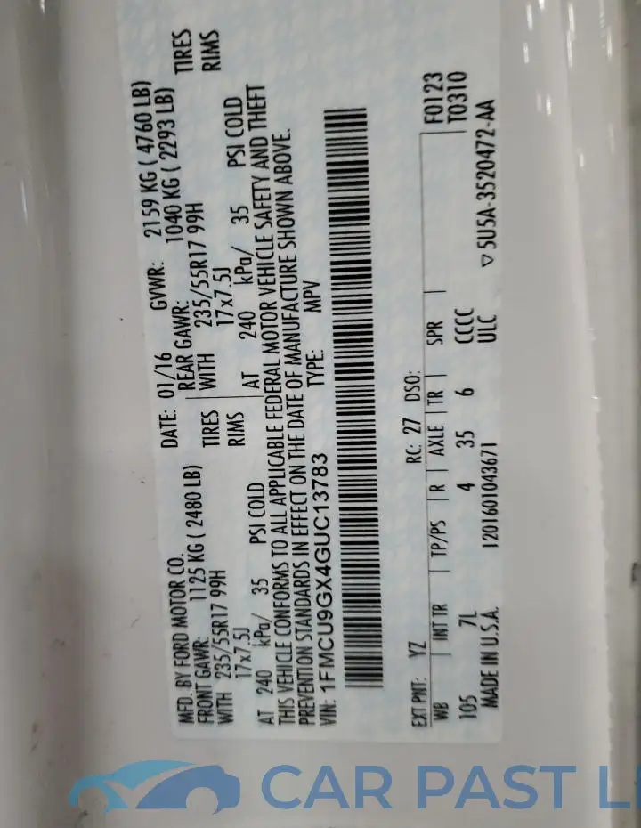 1FMCU9GX4GUC13783# 13