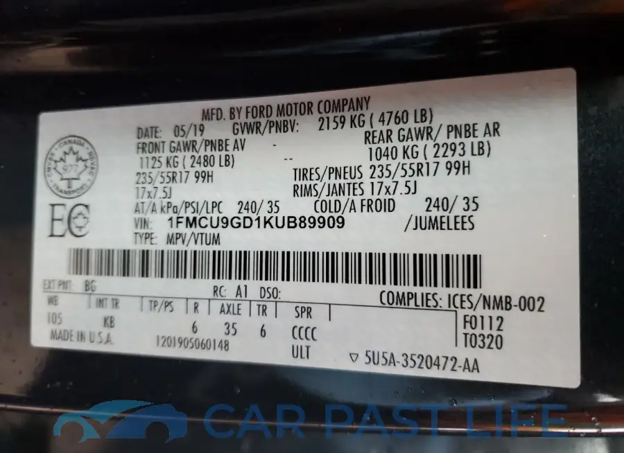 1FMCU9GD1KUB89909# 13