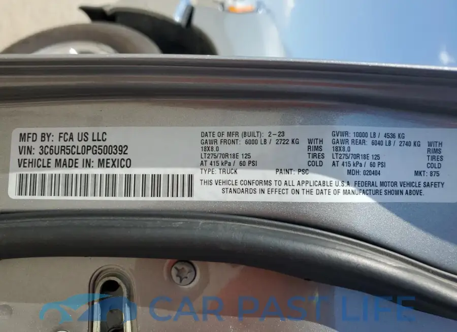 3C6UR5CL0PG500392# 12