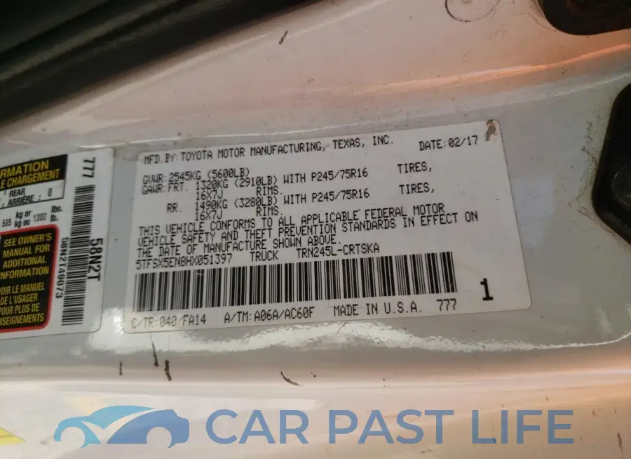 5TFSX5EN8HX051397# 12