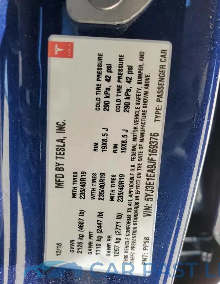 5YJ3E1EA9JF169376# 12