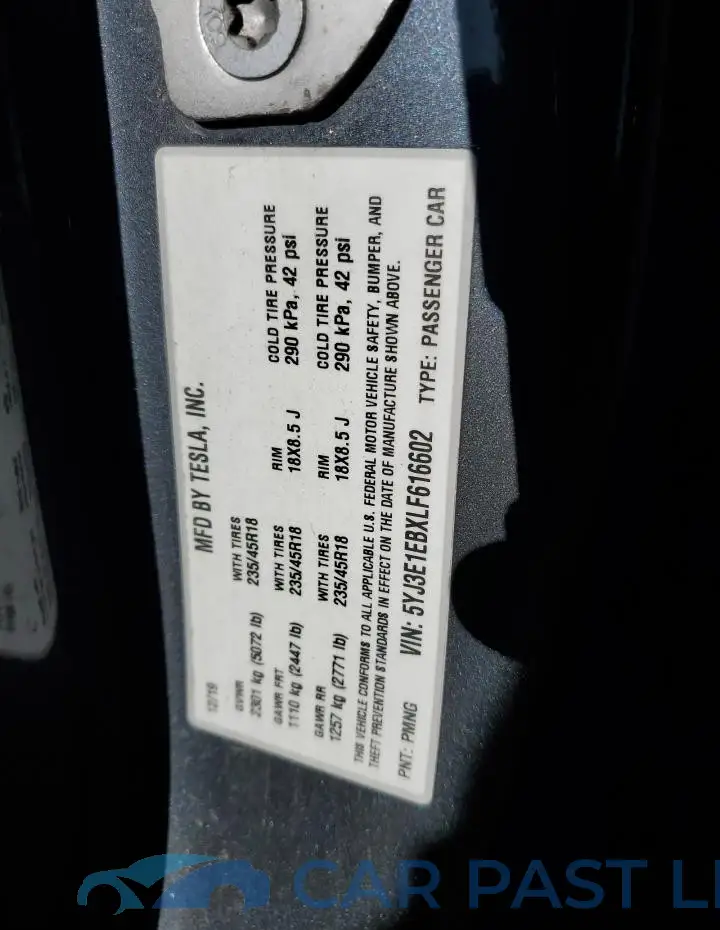 5YJ3E1EBXLF616602# 12