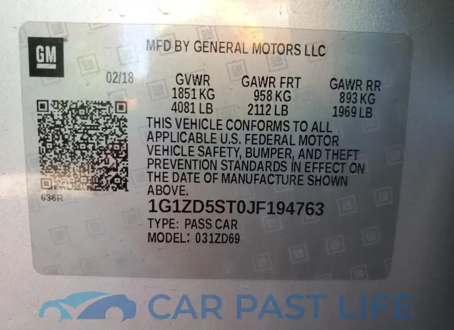 1G1ZD5ST0JF194763# 13