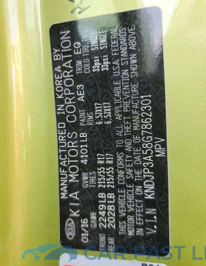 KNDJP3A58G7862301# 12