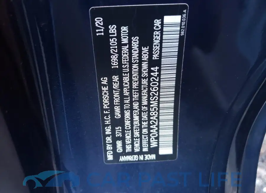 WP0AA2A85MS260244# 13