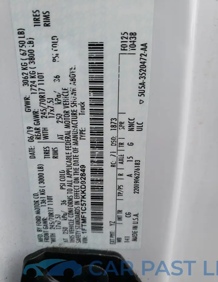 1FTMF1C57KKD92849# 12