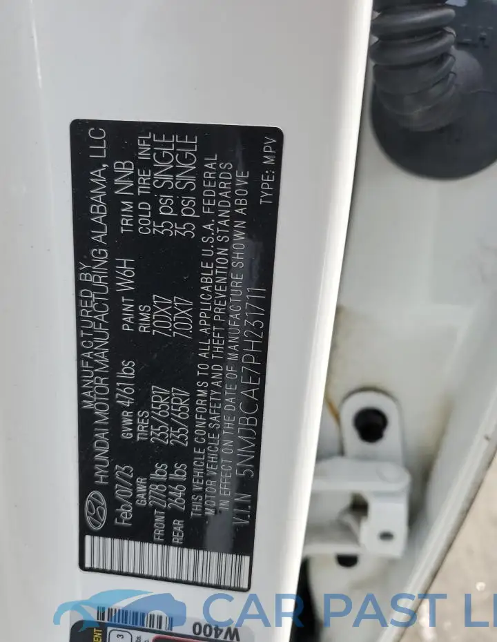 5NMJBCAE7PH231711# 12