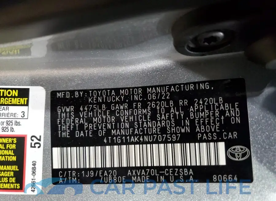 4T1G11AK4NU707597# 12