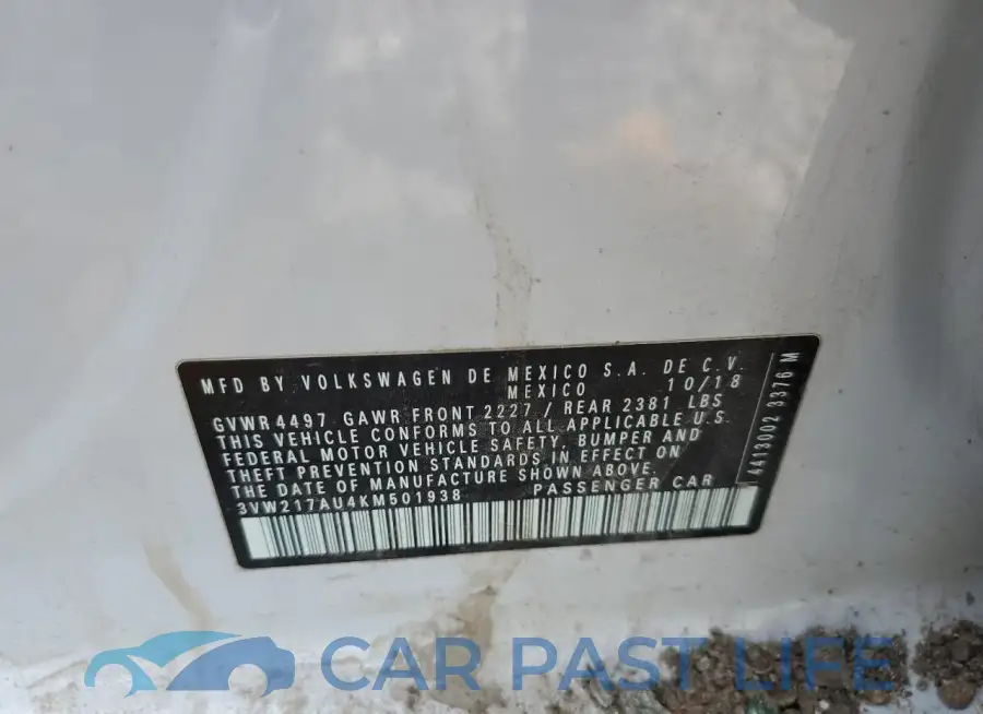 3VW217AU4KM501938# 12