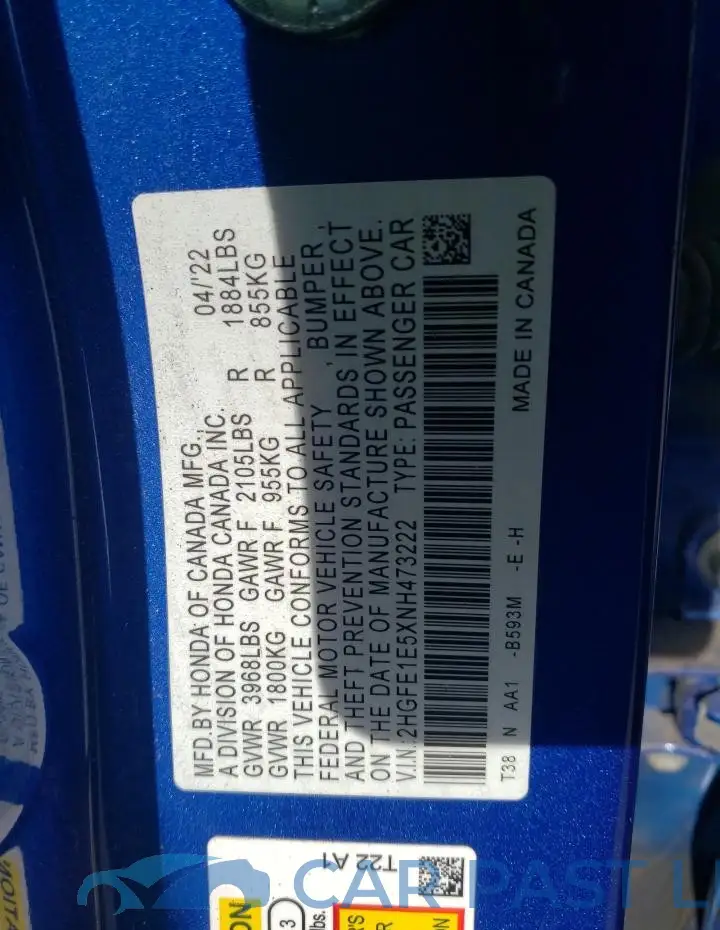 2HGFE1E5XNH473222# 12