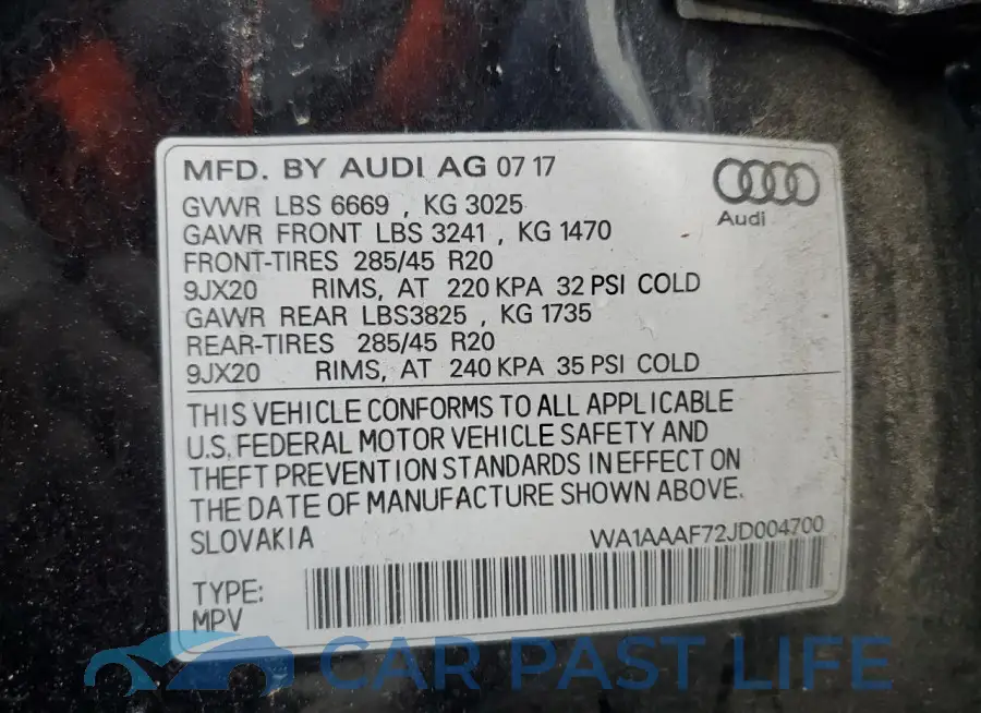 WA1AAAF72JD004700# 14