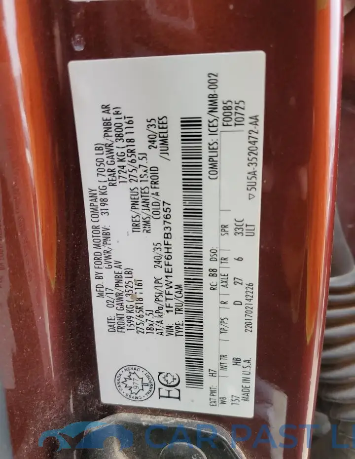 1FTFW1EF6HFB37657# 12