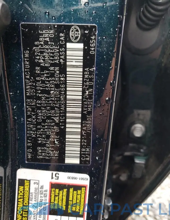 4T1C11AK6MU466185# 12