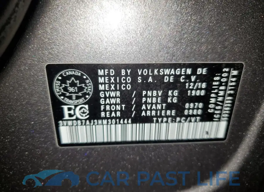 3VWDB7AJ3HM301444# 12