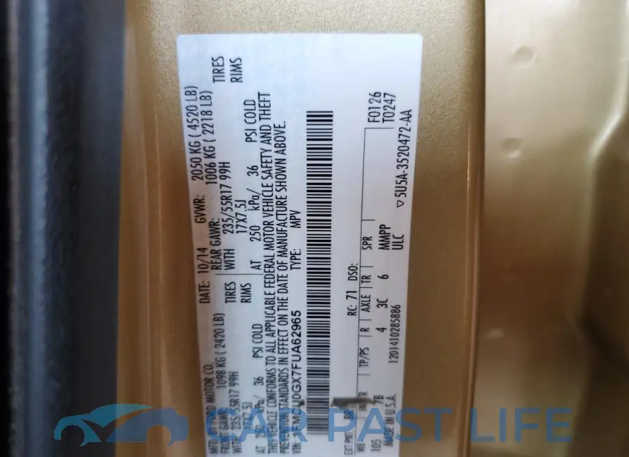 1FMCU0GX7FUA62965# 12