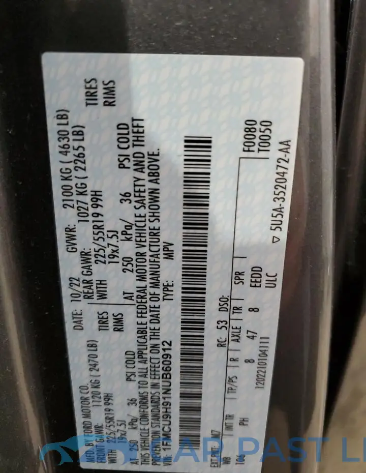 1FMCU9H91NUB60912# 12