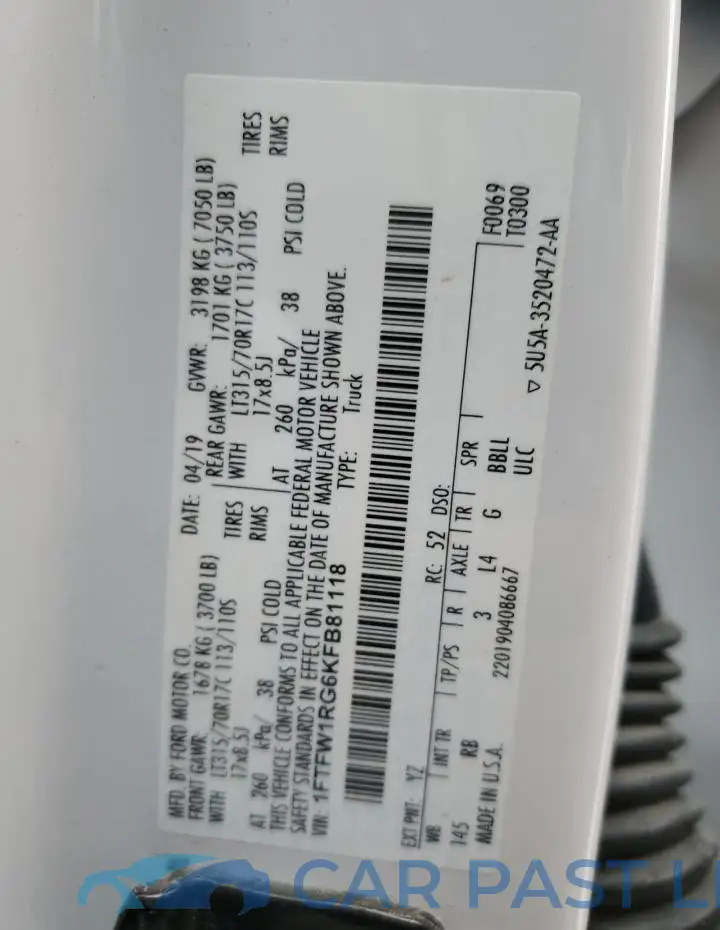 1FTFW1RG6KFB81118# 12