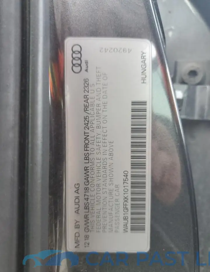 WAUB1GFFXK1017540# 13