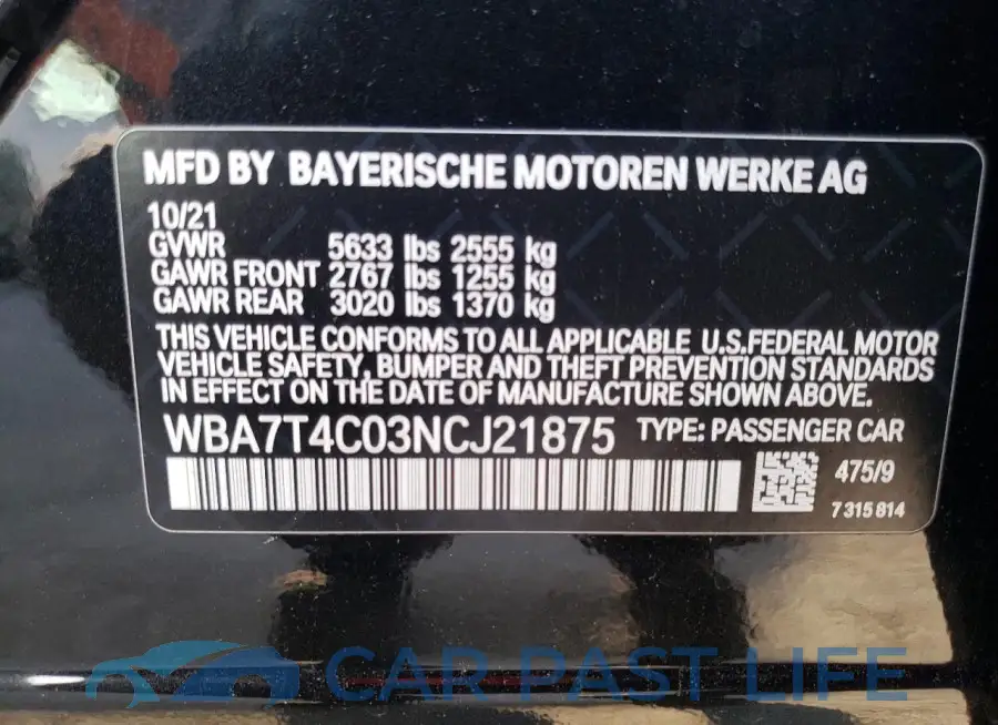 WBA7T4C03NCJ21875# 12