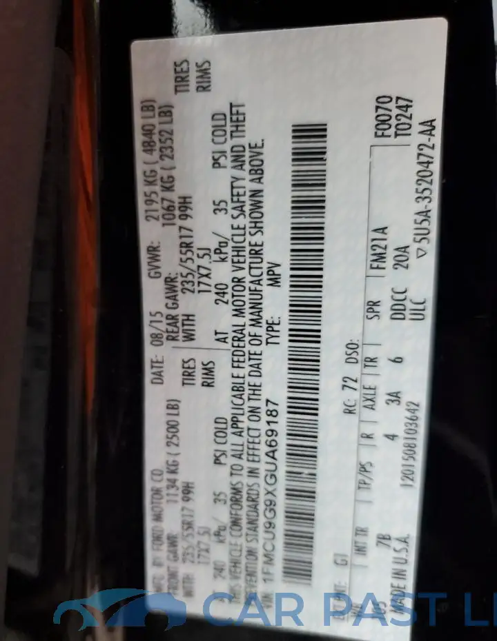 1FMCU9G9XGUA69187# 14