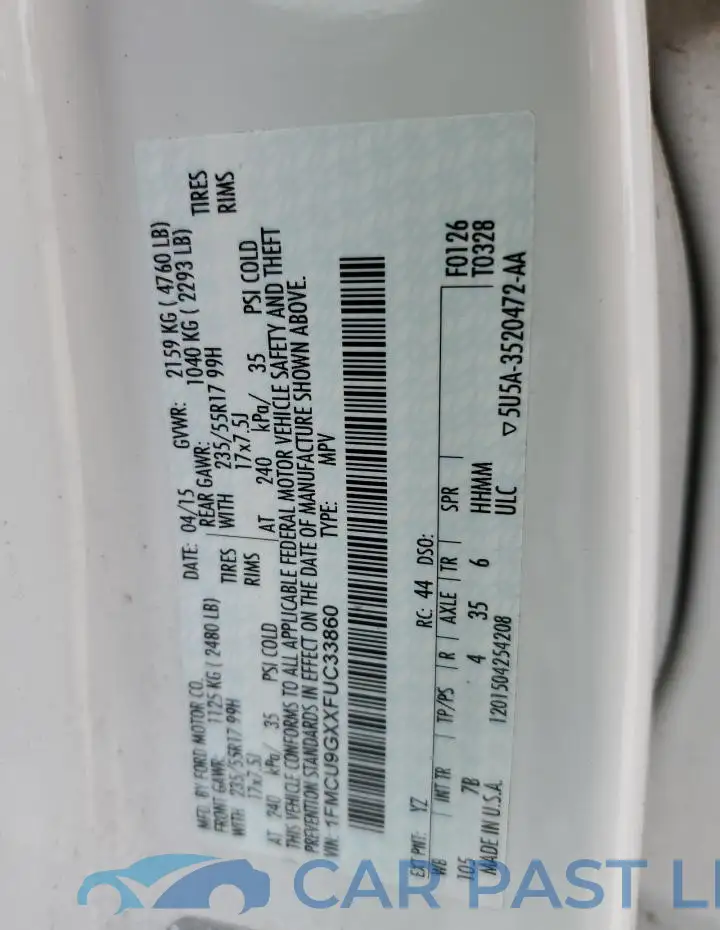 1FMCU9GXXFUC33860# 12