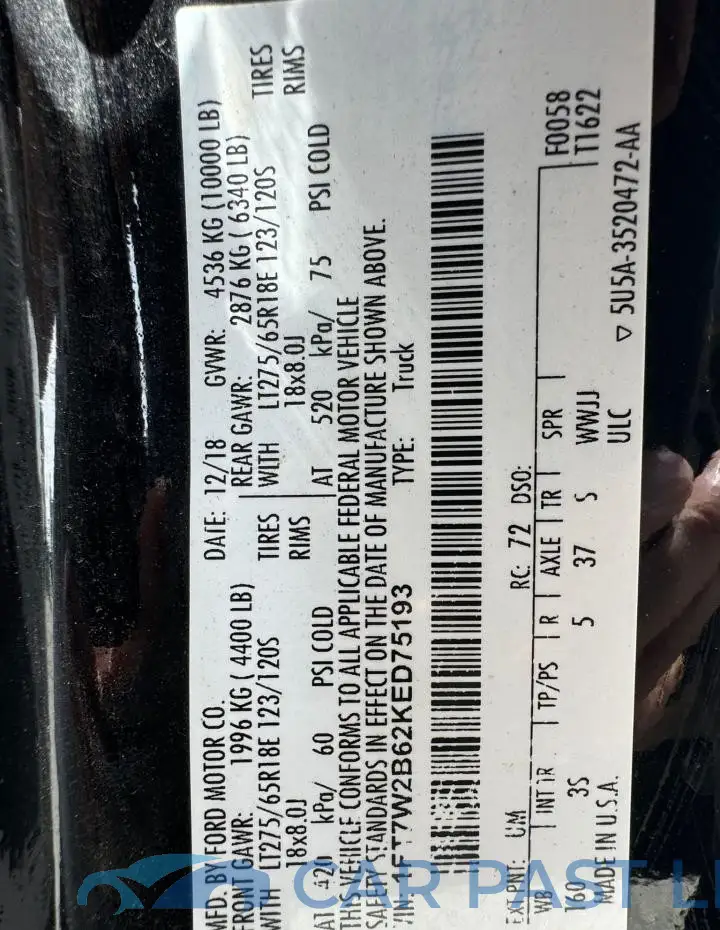 1FT7W2B62KED75193# 10