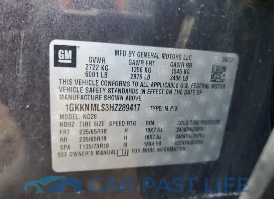 1GKKNMLS3HZ289417# 14