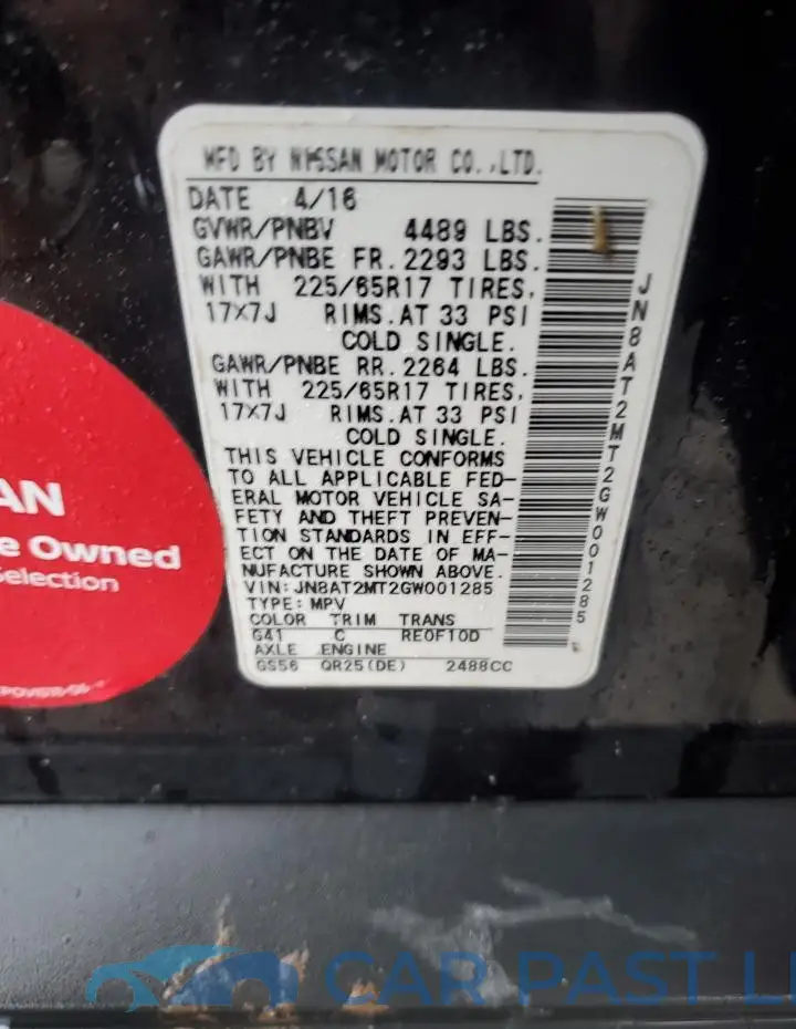 JN8AT2MT2GW001285# 13
