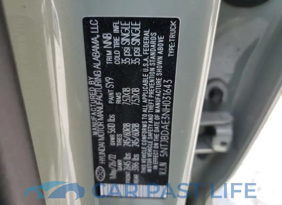 5NTJBDAE3NH031643# 13