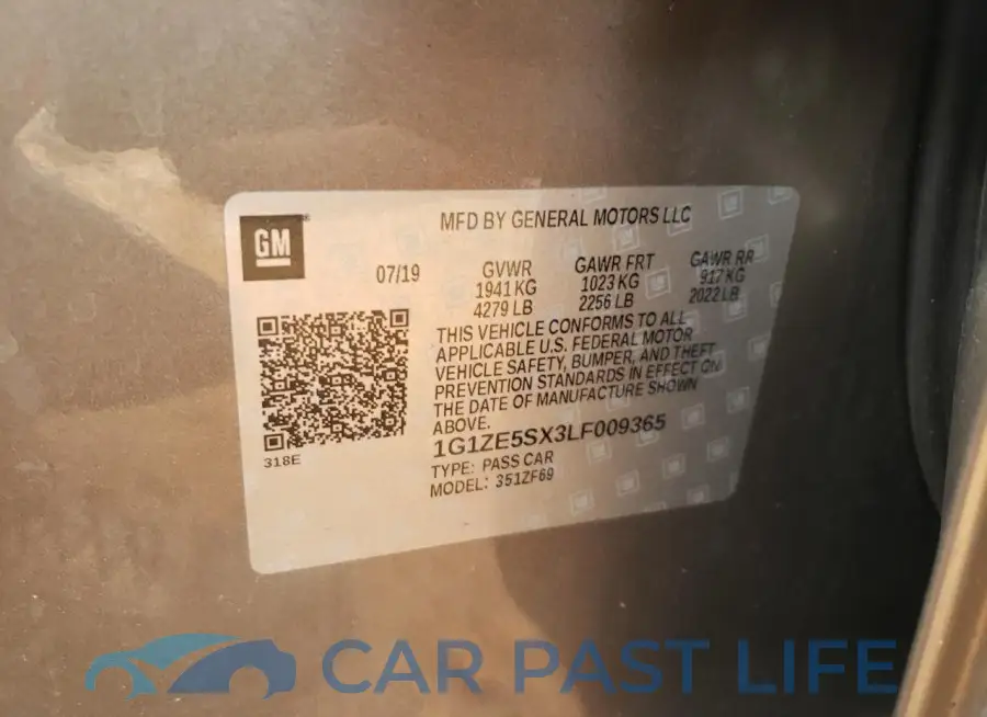 1G1ZE5SX3LF009365# 12