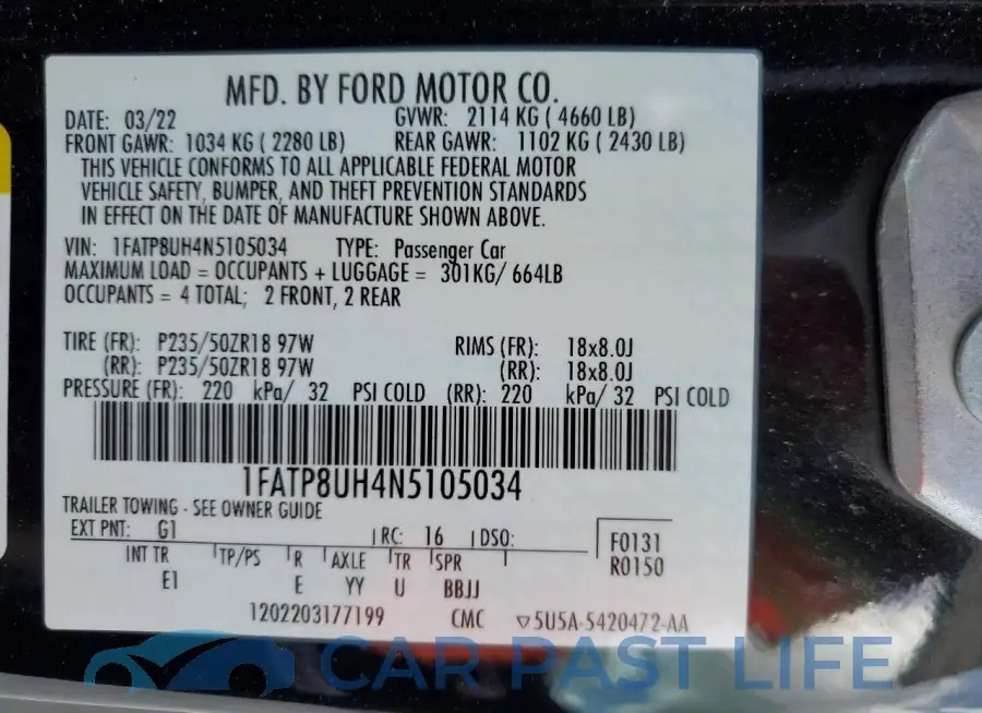 1FATP8UH4N5105034# 12