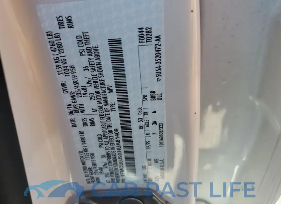 1FMCU0J9XHUA81409# 13