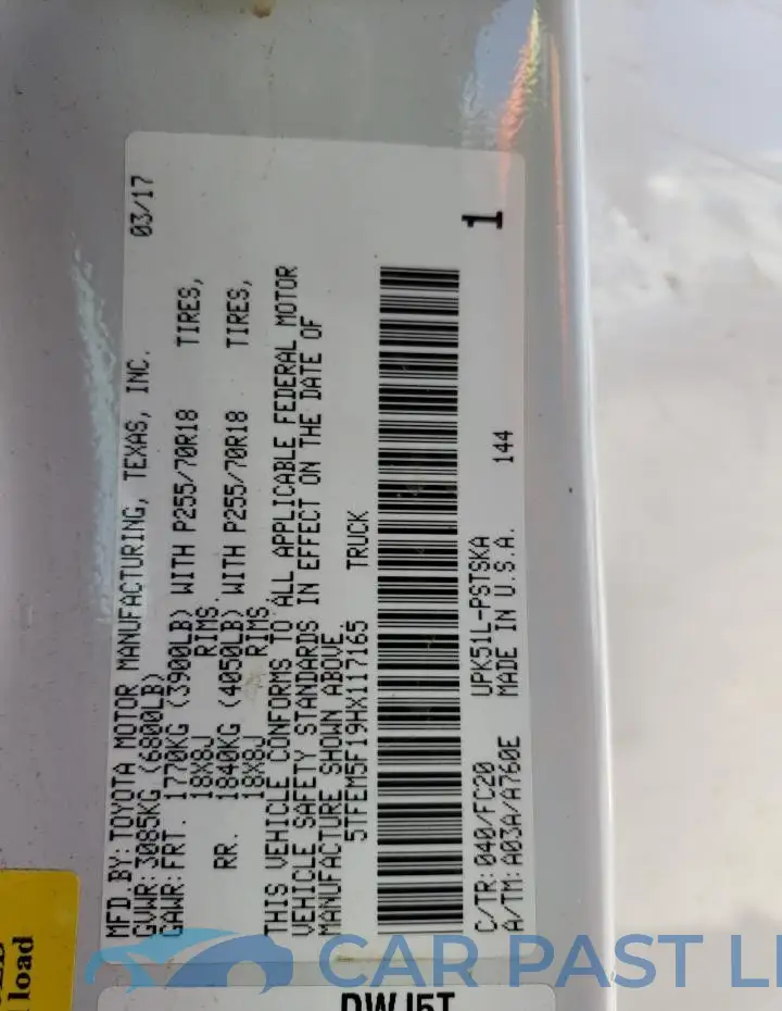 5TFEM5F19HX117165# 12