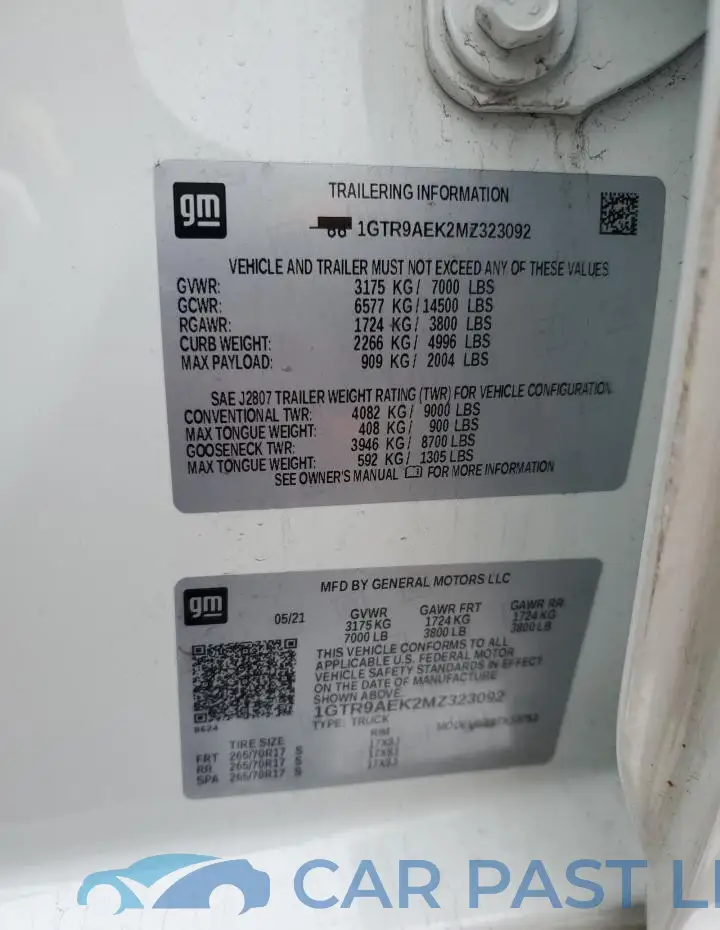 1GTR9AEK2MZ323092# 12