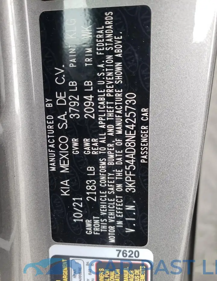 3KPF54AD8NE425730# 13