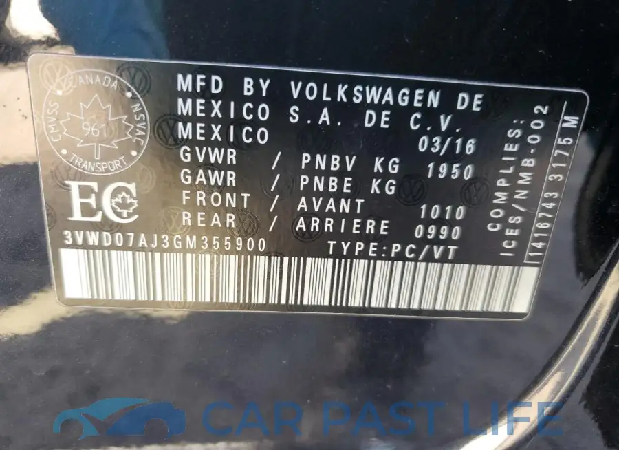 3VWD07AJ3GM355900# 13